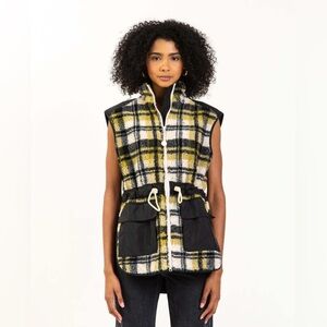 BAUM UND PFERDGARTEN Jaina Vest in Plaid High Neck Zip Up Front Pockets Cotton S
